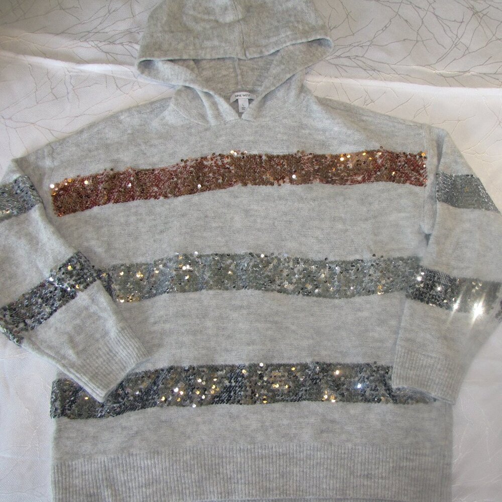 Nine West Hooded Sweater w/Sequin Accent size L